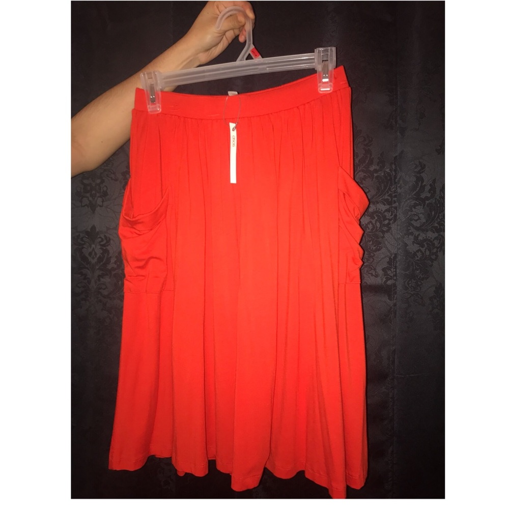 Bright red/orange-ish midi skirt